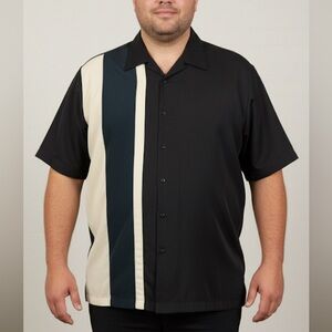 Royal Palm Bowling Rockabilly Black W/ Gray Stripes Button Up Shirt Size XXL